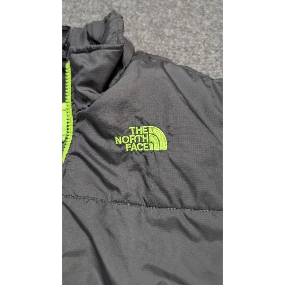 North Face Puffer Jacket Boys Large 14 Black Neon Green Full Zip Winter Outdoors